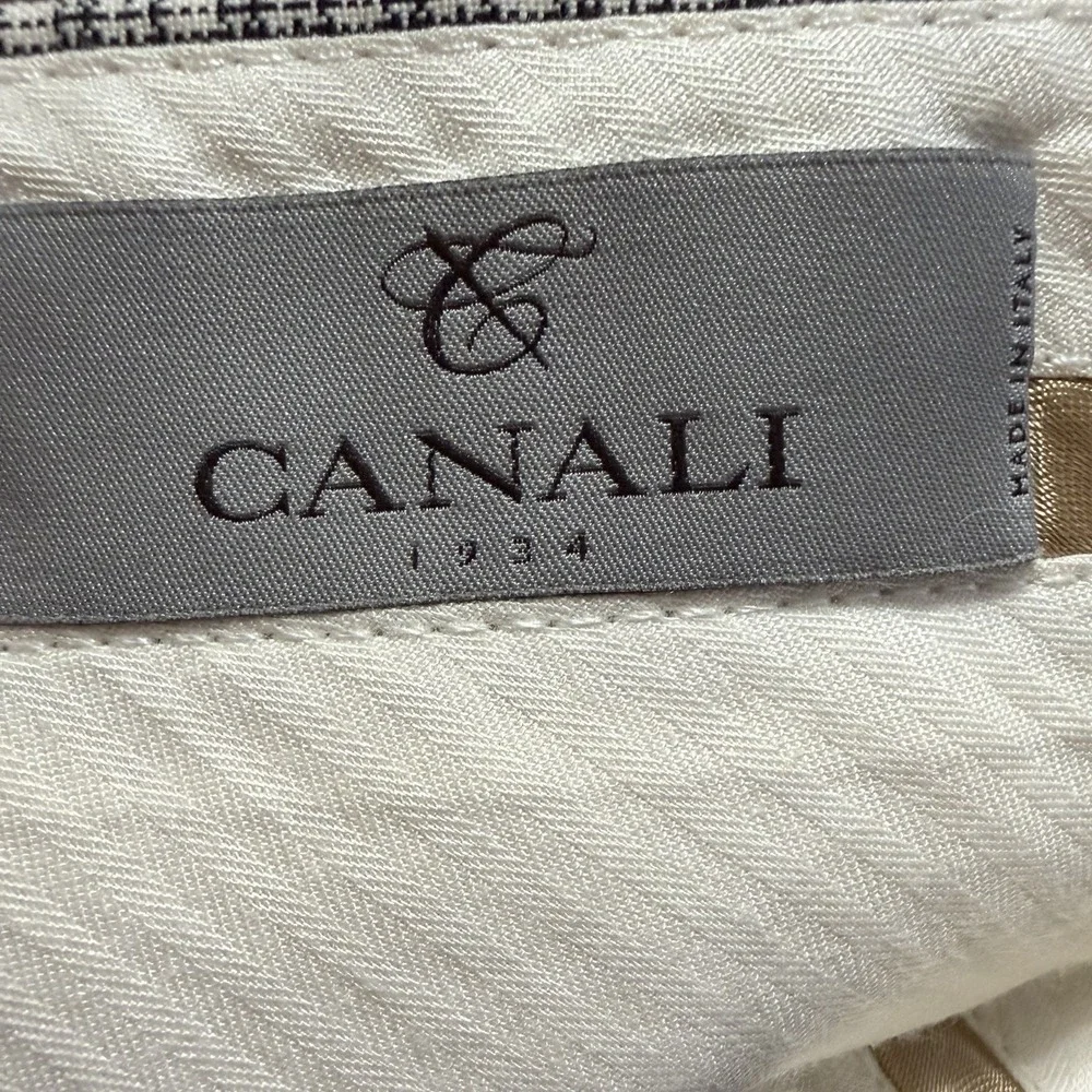 Canali‎ Dress Pants Mens 35X31.5 Black Cream Plaid Wool Flat Front Italy Classic
